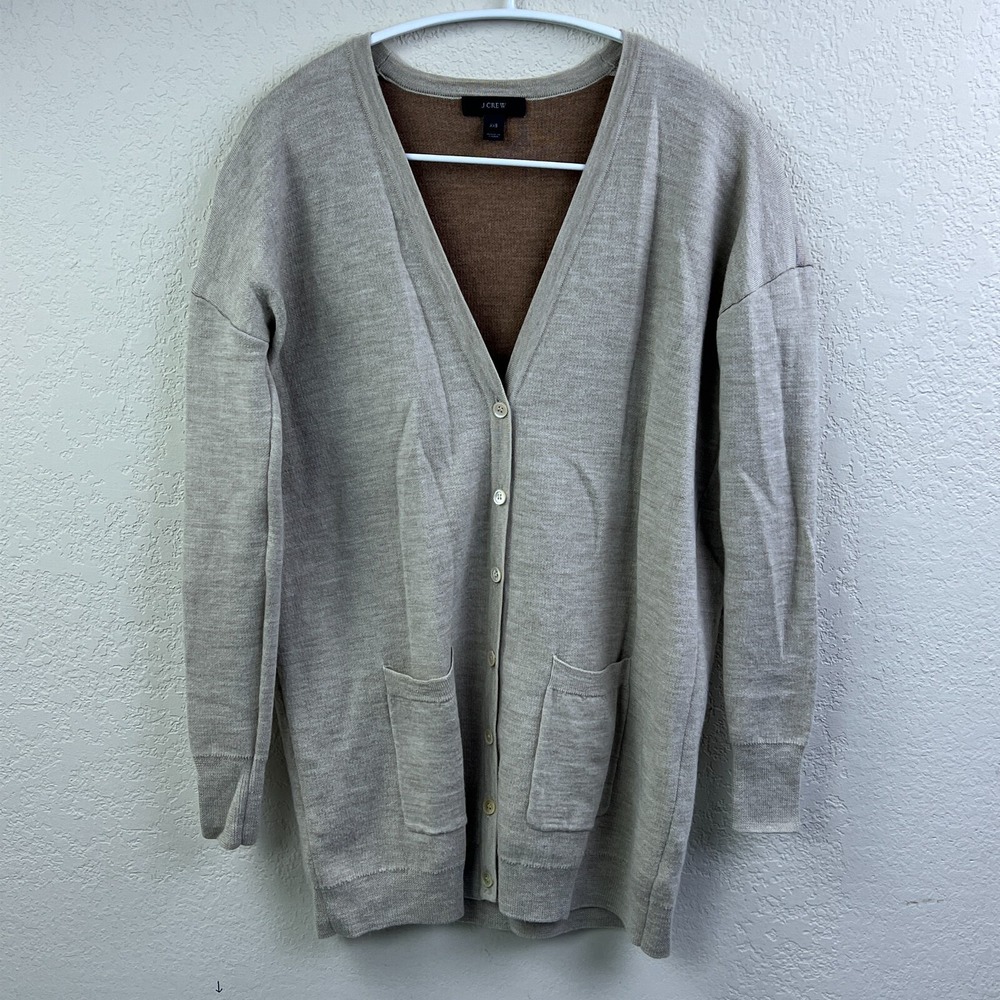 J.Crew Cardigan Women's XXS Beige Merino Wool Boyfriend Button Pockets Sweater